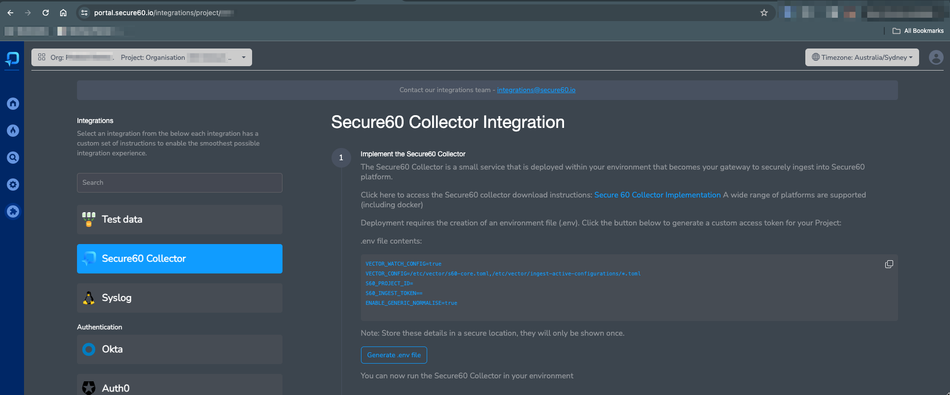 Integrations - Secure60 Collector