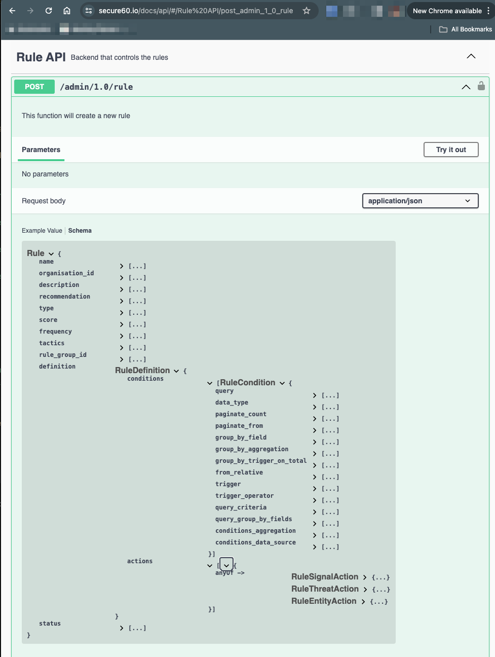 Secure60 Swagger Rule API